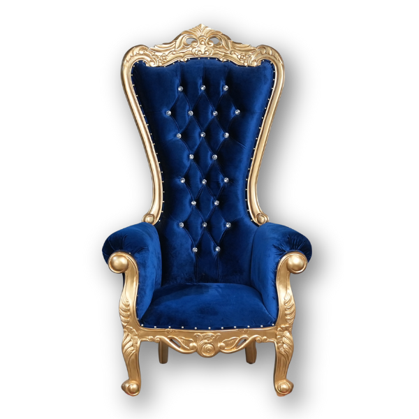 Genesis Throne Chair - Gold & Blue Velvet