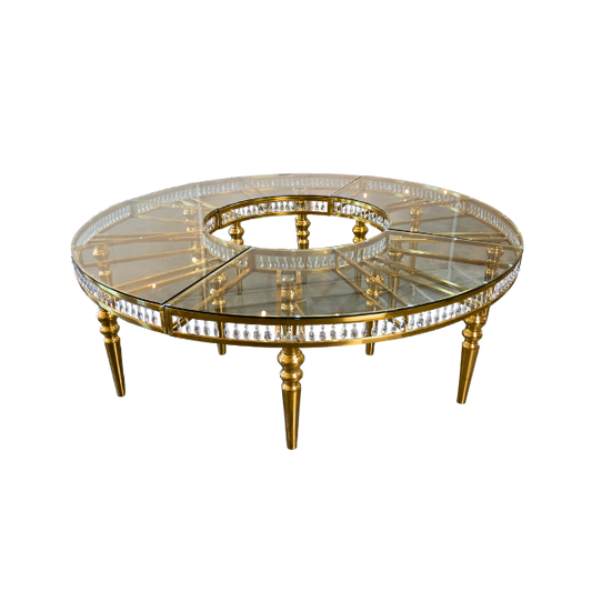 Serpentine Table - Gold Frame with Clear Top and Crystals