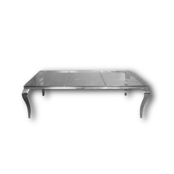 Opulent Dining Table 8' - Silver Frame with Clear Top