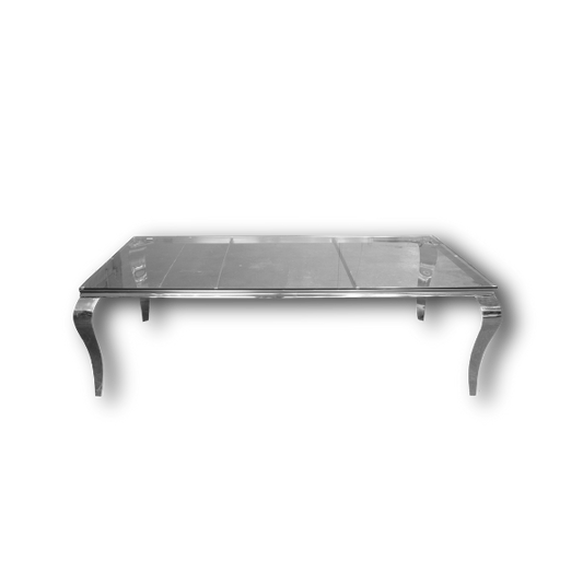 Opulent Dining Table 8' - Silver Frame with Clear Top