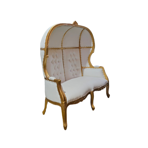 Double Canopy Throne Chair - Gold & White