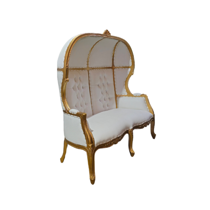 Double Canopy Throne Chair - Gold & White