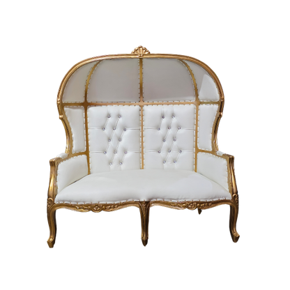 Double Canopy Throne Chair - Gold & White