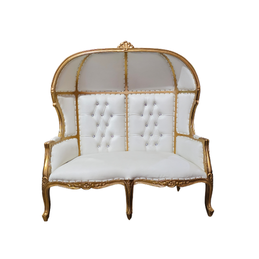 Double Canopy Throne Chair - Gold & White